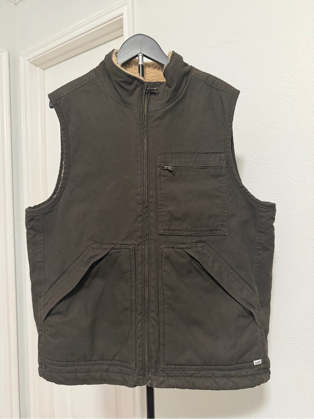 Lee Men's Brown Sherpa-Lined Canvas Vest